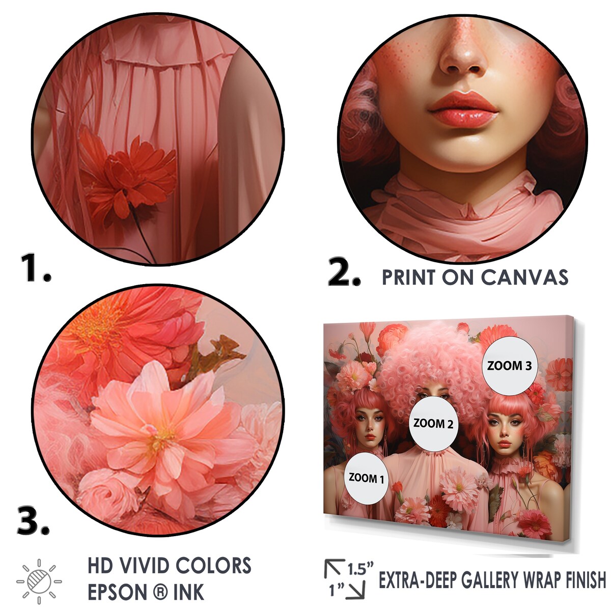 Designart "Pink Whimsical Wigs Portrait" Woman Pop Art Wall Art