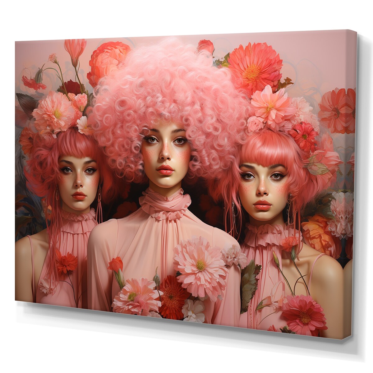 Designart "Pink Whimsical Wigs Portrait" Woman Pop Art Wall Art