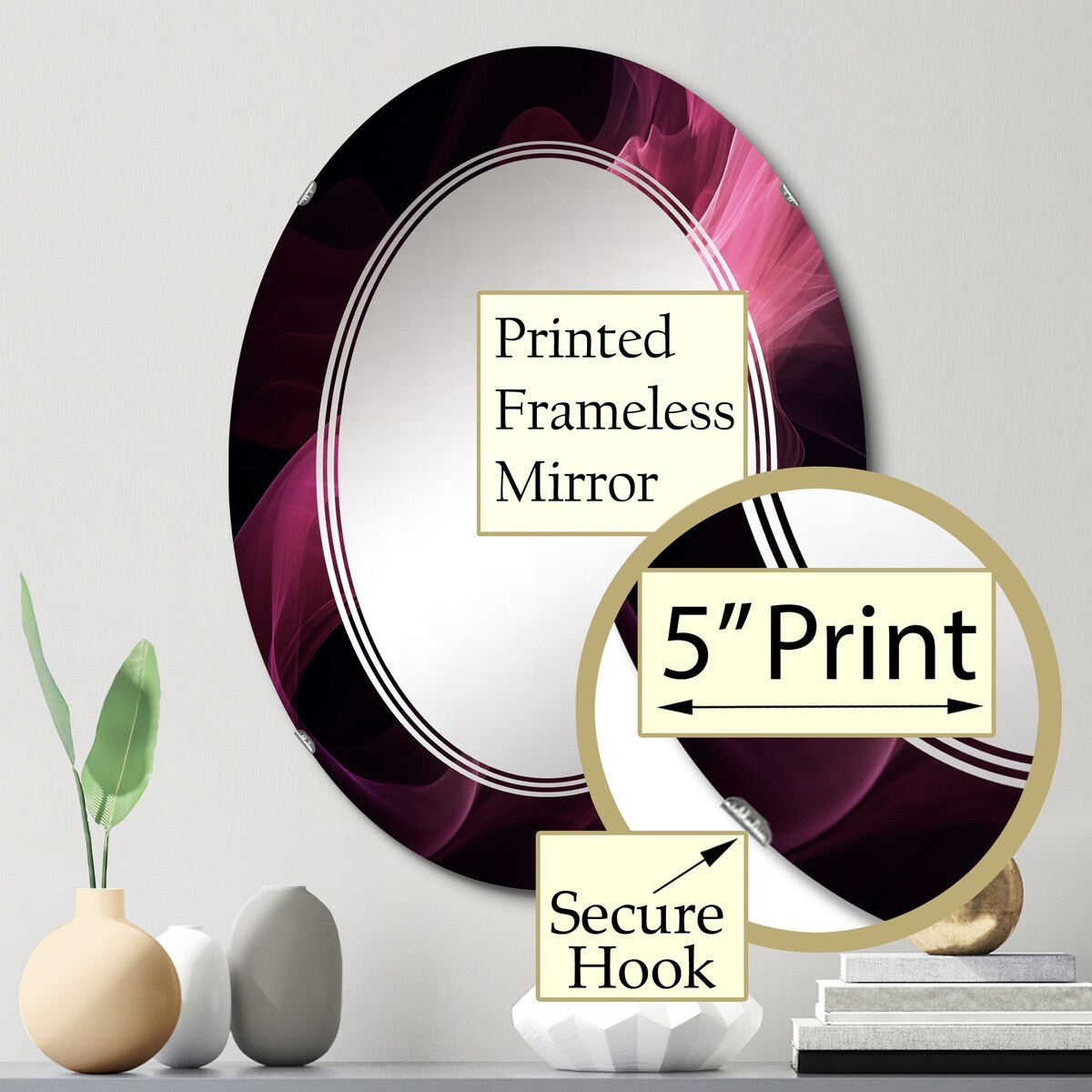 Designart "Pink and Black Chromatic Breakers I" Fractals Modern Wall Mirror