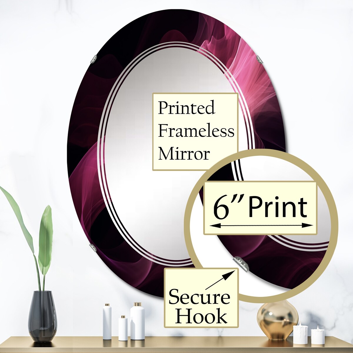 Designart "Pink and Black Chromatic Breakers I" Fractals Modern Wall Mirror