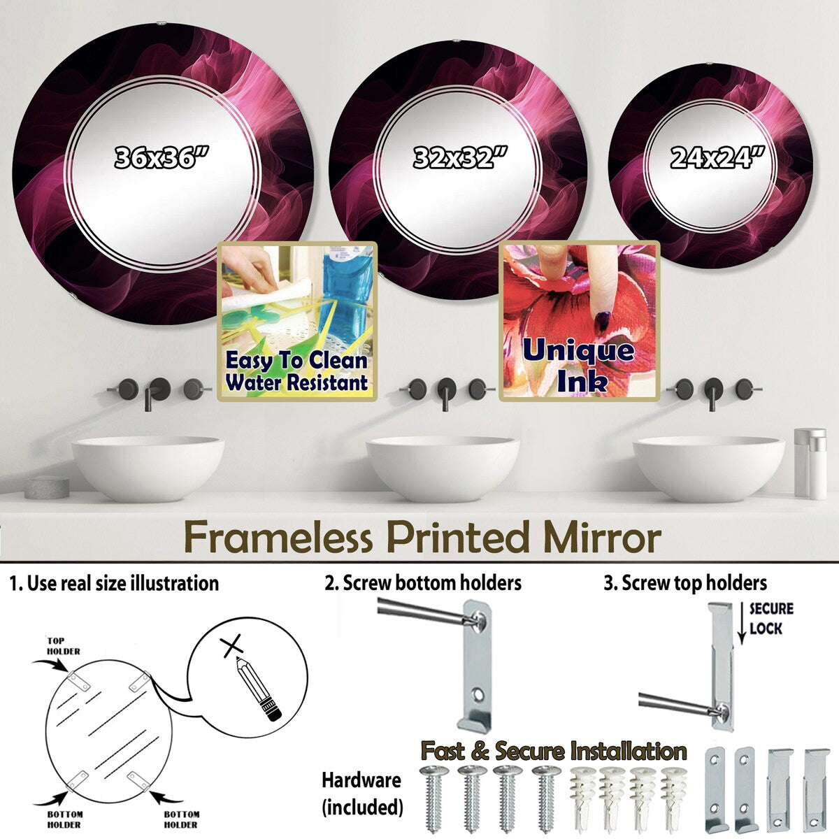 Designart "Pink and Black Chromatic Breakers I" Fractals Modern Wall Mirror