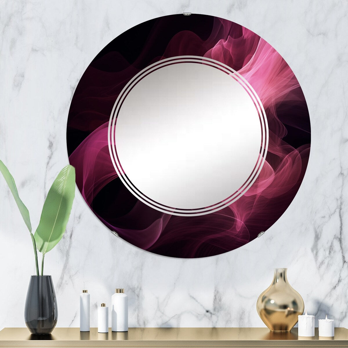 Designart "Pink and Black Chromatic Breakers I" Fractals Modern Wall Mirror