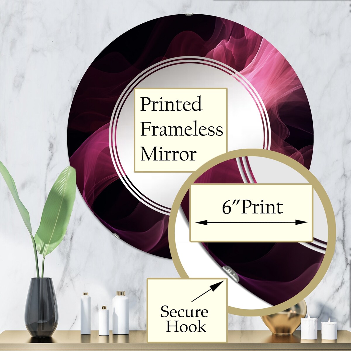 Designart "Pink and Black Chromatic Breakers I" Fractals Modern Wall Mirror