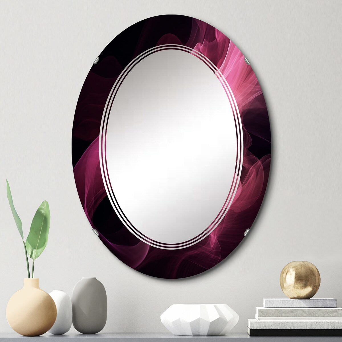Designart "Pink and Black Chromatic Breakers I" Fractals Modern Wall Mirror