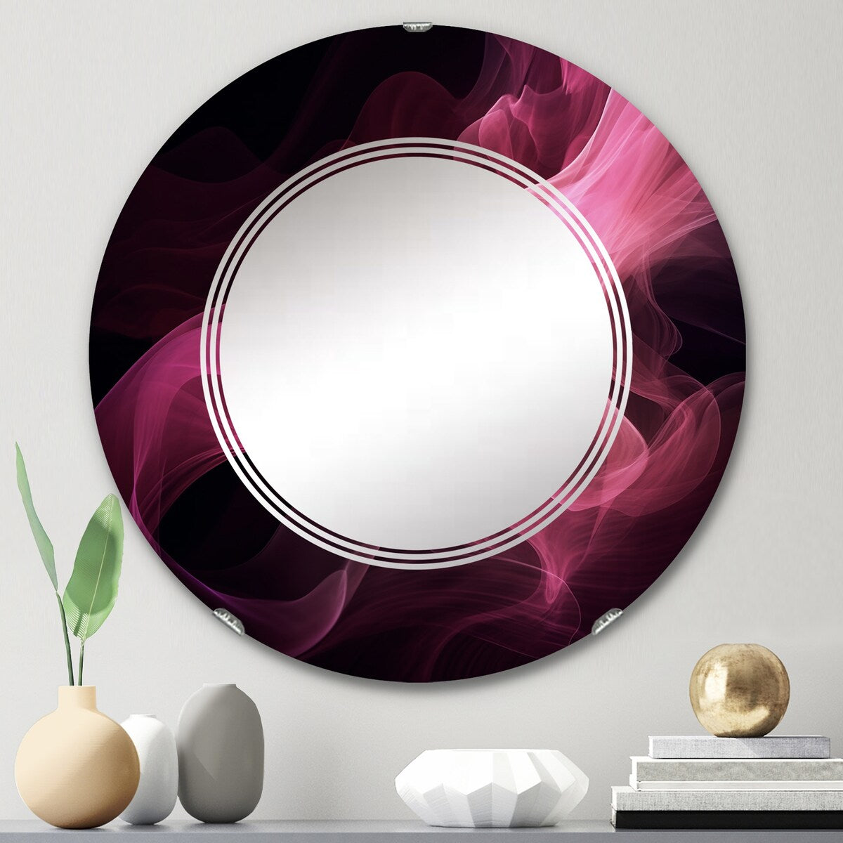 Designart "Pink and Black Chromatic Breakers I" Fractals Modern Wall Mirror