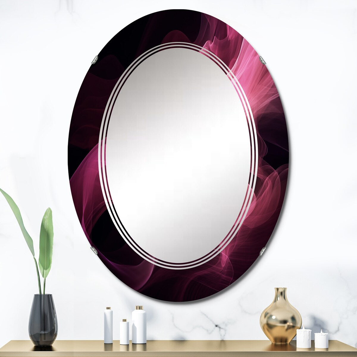 Designart "Pink and Black Chromatic Breakers I" Fractals Modern Wall Mirror