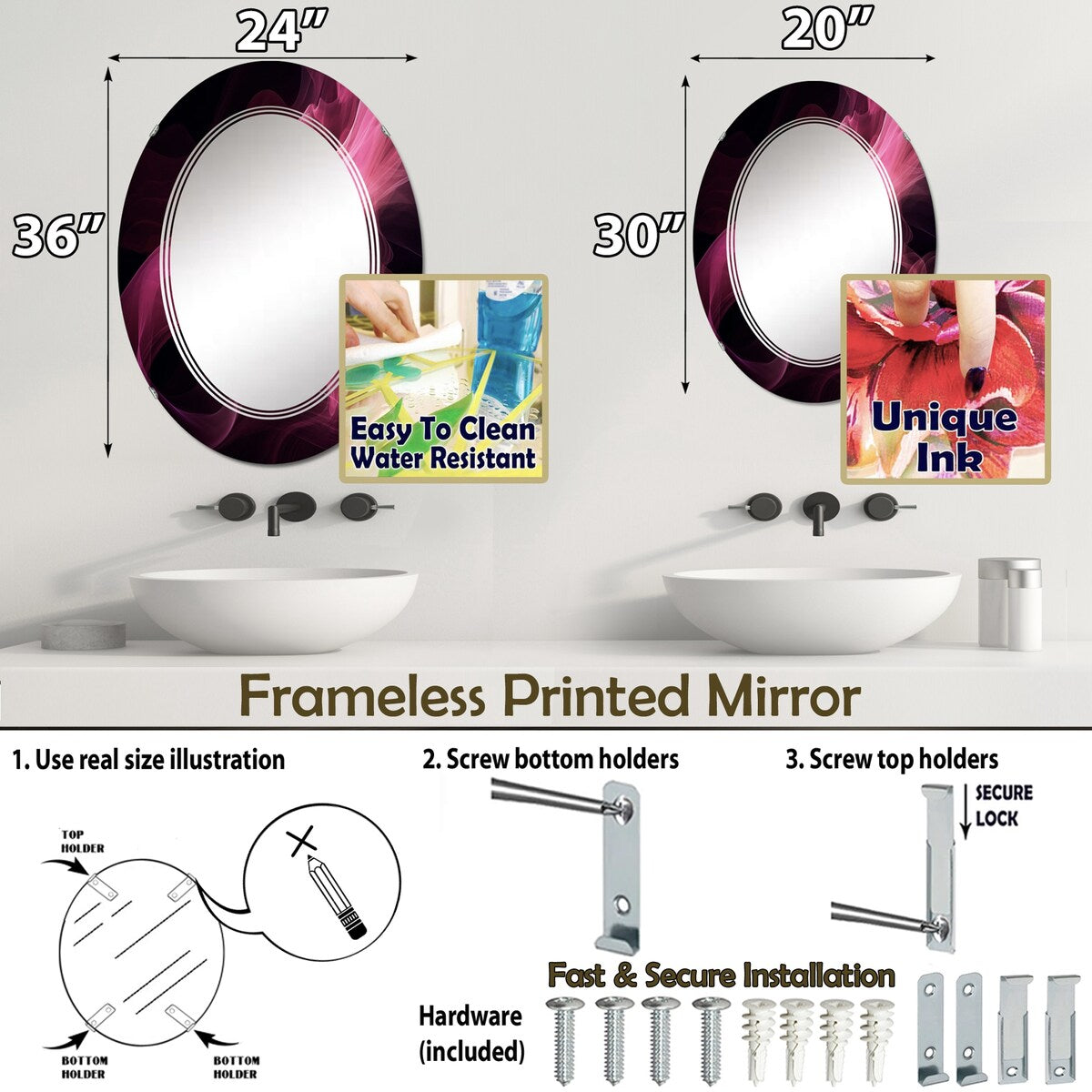 Designart "Pink and Black Chromatic Breakers I" Fractals Modern Wall Mirror