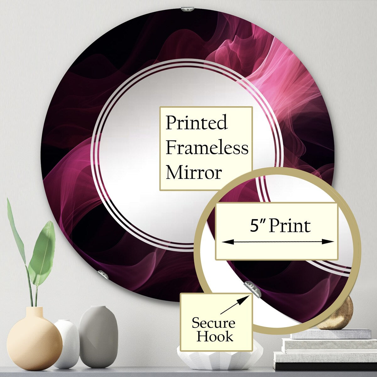 Designart "Pink and Black Chromatic Breakers I" Fractals Modern Wall Mirror