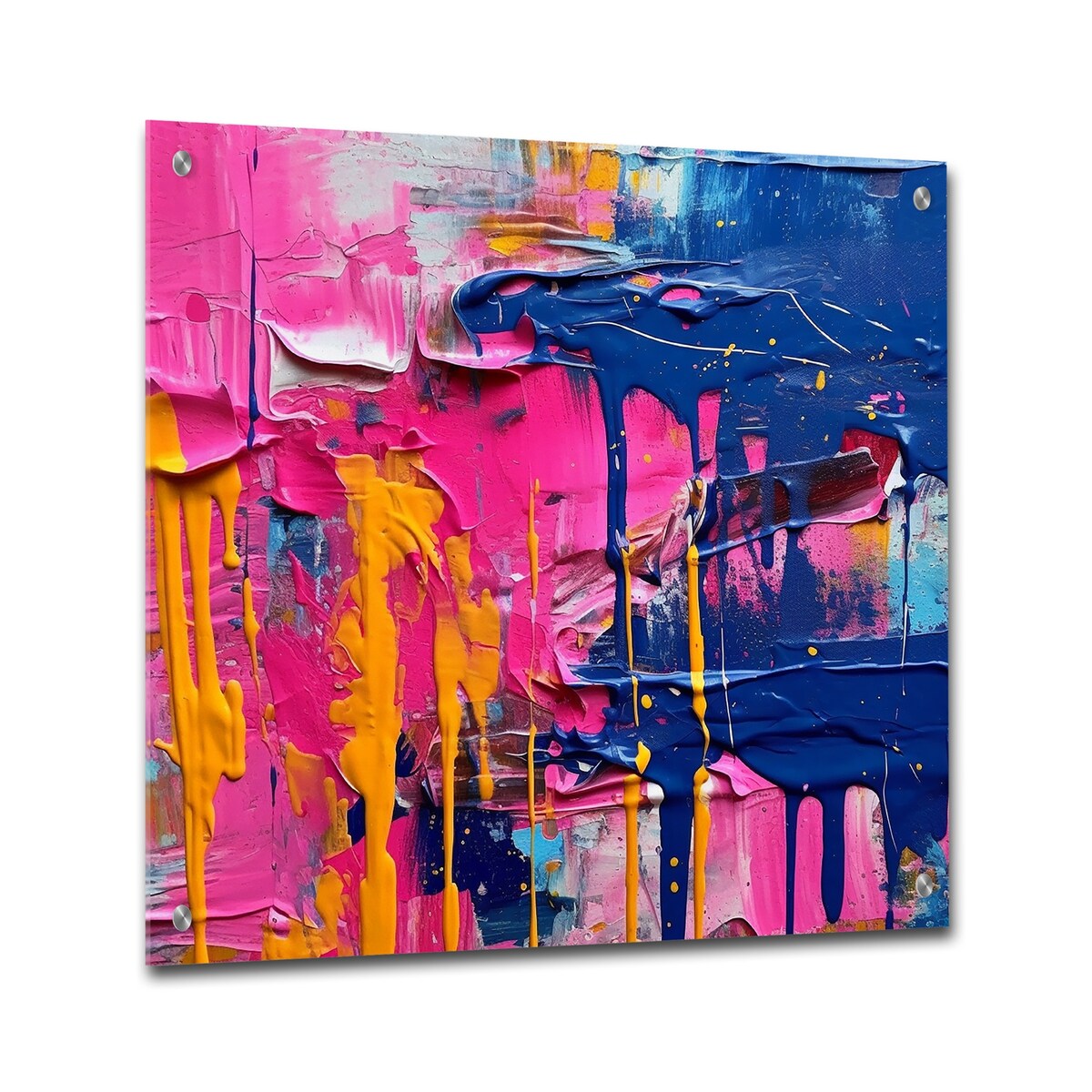 Designart "Pink and Blue Explosions Of Color" Abstract Gloss Wall Decor Pink - Modern Acrylic Wall Art For Dinning Room