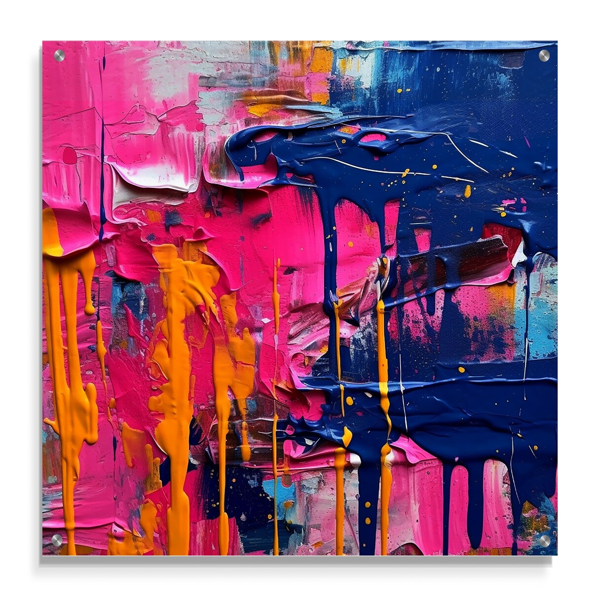 Designart "Pink and Blue Explosions Of Color" Abstract Gloss Wall Decor Pink - Modern Acrylic Wall Art For Dinning Room