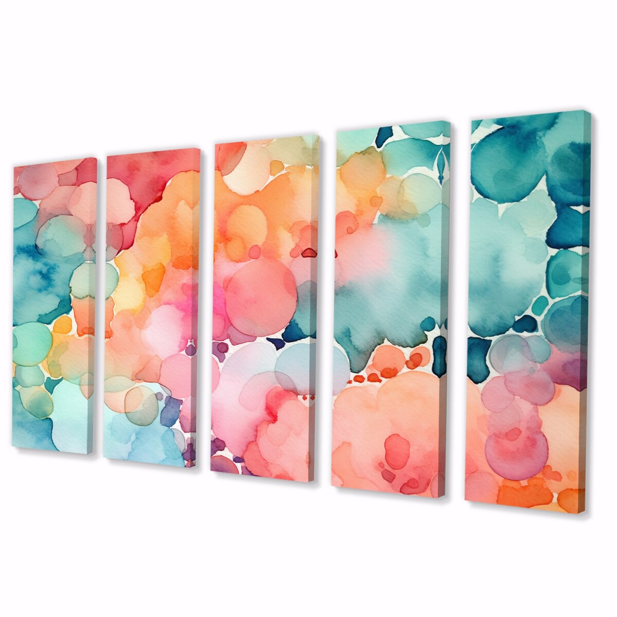 Designart "Pink and Teal Enchanted Spills" Abstract Multipanel Wall Decor set