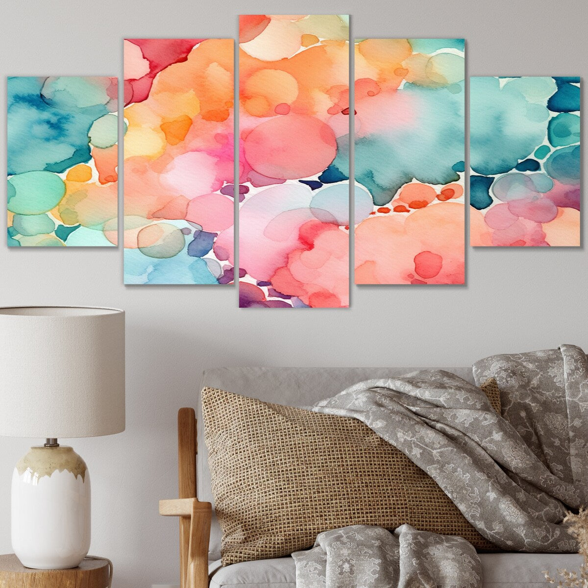 Designart "Pink and Teal Enchanted Spills" Abstract Multipanel Wall Decor set