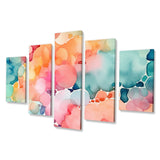 Designart "Pink and Teal Enchanted Spills" Abstract Multipanel Wall Decor set