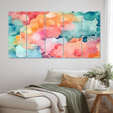 Designart "Pink and Teal Enchanted Spills" Abstract Multipanel Wall Decor set