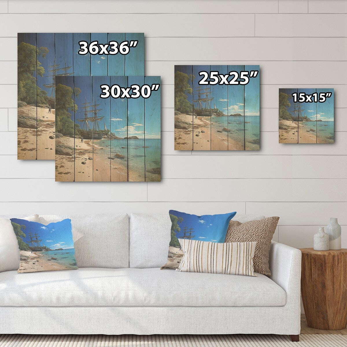 Designart "Pirate Ship Tropical Shores Of Redemption" Pirate Wood Wall Decor - Modern Wood Panel On Natural Pine Wood