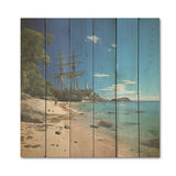 Designart "Pirate Ship Tropical Shores Of Redemption" Pirate Wood Wall Decor - Modern Wood Panel On Natural Pine Wood