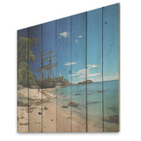 Designart "Pirate Ship Tropical Shores Of Redemption" Pirate Wood Wall Decor - Modern Wood Panel On Natural Pine Wood