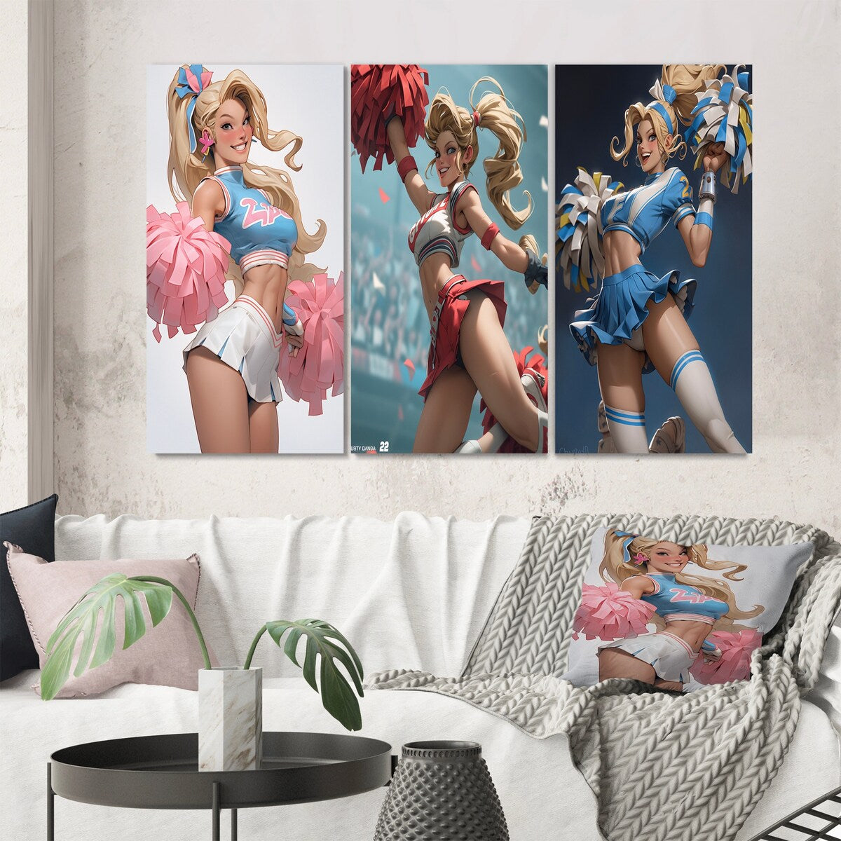 Designart "Playful Dancing Cheerleader III" Woman Flapper Wall Art Set Of 3 - Glam Gallery Set For Office Decor