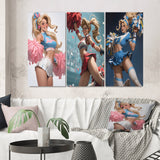 Designart "Playful Dancing Cheerleader III" Woman Flapper Wall Art Set Of 3 - Glam Gallery Set For Office Decor