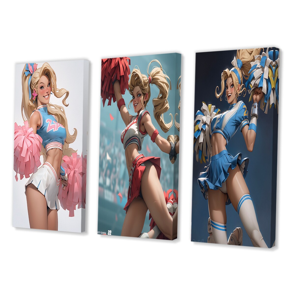 Designart "Playful Dancing Cheerleader III" Woman Flapper Wall Art Set Of 3 - Glam Gallery Set For Office Decor