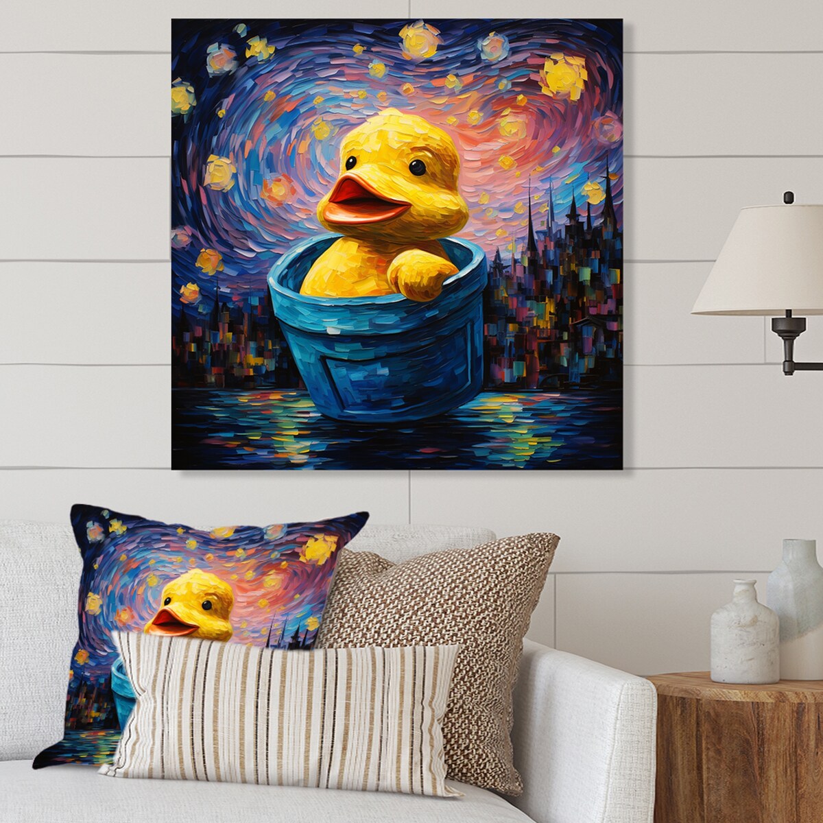 Designart "Playful Yellow Duck In Bathtub III" Bathroom Metal Wall Art Blue Metal Wall Décor Traditional Metal Art Work