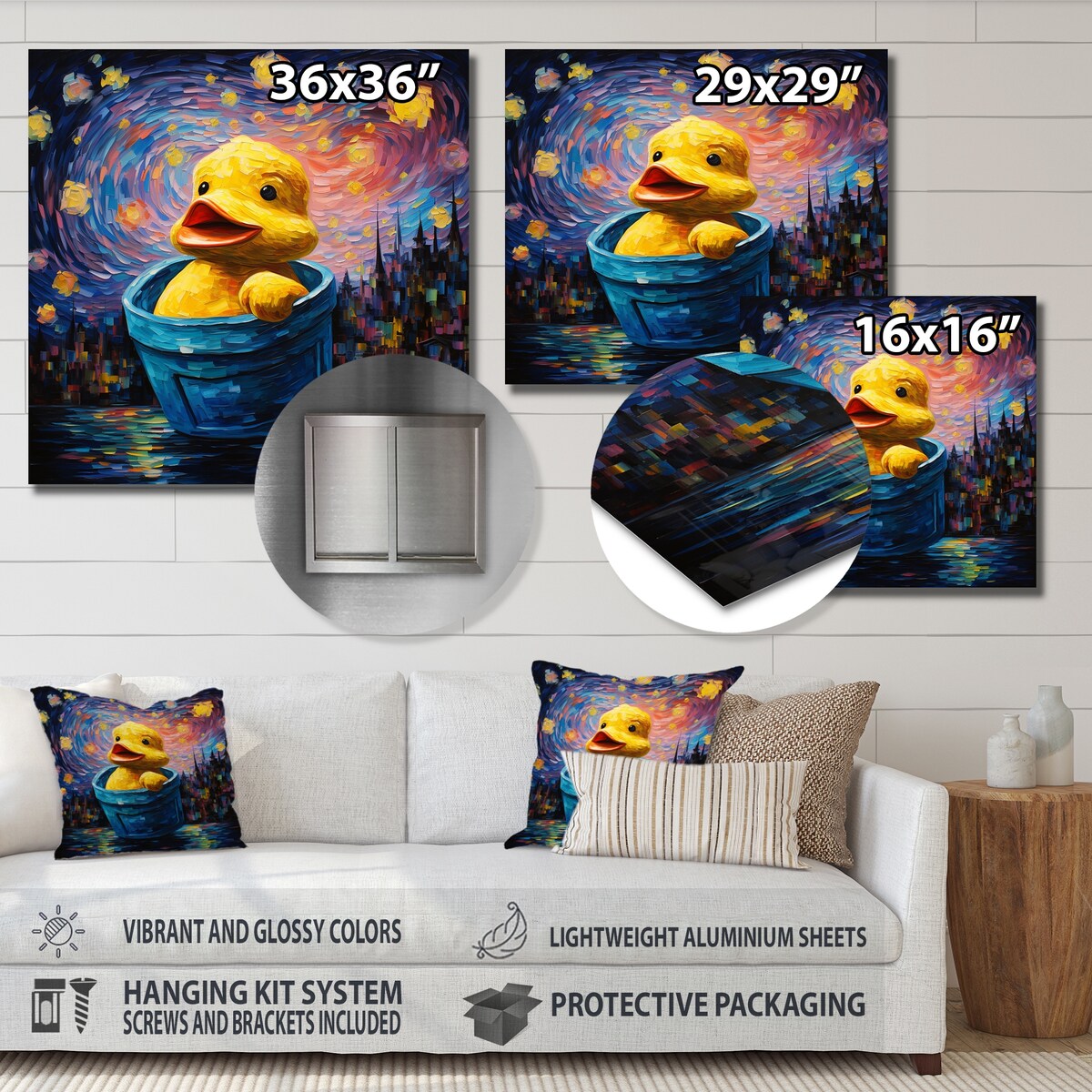 Designart "Playful Yellow Duck In Bathtub III" Bathroom Metal Wall Art Blue Metal Wall Décor Traditional Metal Art Work