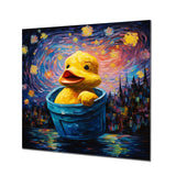 Designart "Playful Yellow Duck In Bathtub III" Bathroom Metal Wall Art Blue Metal Wall Décor Traditional Metal Art Work