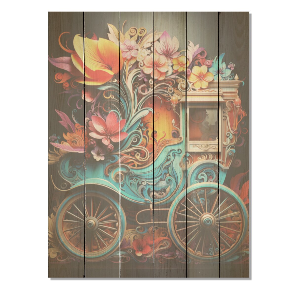 Designart "Pop Art Cart Retro" Old American Cart Wood Wall Decor - Modern Blue Wood Panel On Natural Pine Wood