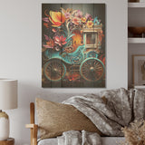 Designart "Pop Art Cart Retro" Old American Cart Wood Wall Decor - Modern Blue Wood Panel On Natural Pine Wood