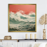 Designart "Pop Art Green Pink Crashing Waves" Pop Art Wall Decor Green Glam Entryway Framed Wall Art