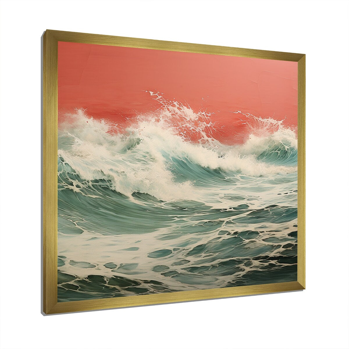 Designart "Pop Art Green Pink Crashing Waves" Pop Art Wall Decor Green Glam Entryway Framed Wall Art