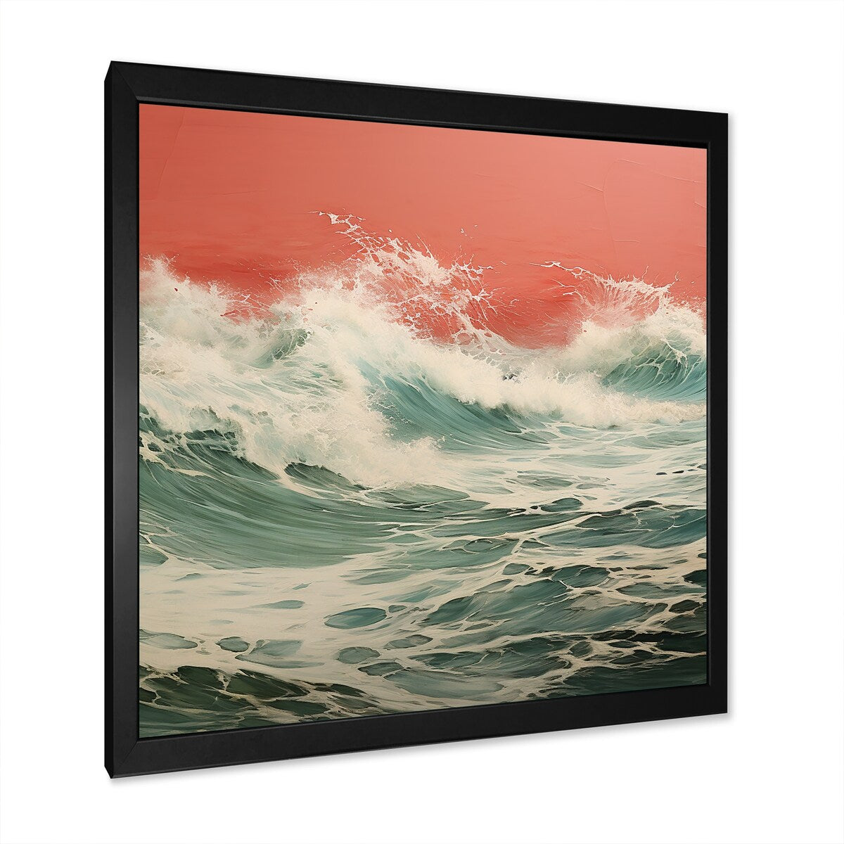Designart "Pop Art Green Pink Crashing Waves" Pop Art Wall Decor Green Glam Entryway Framed Wall Art