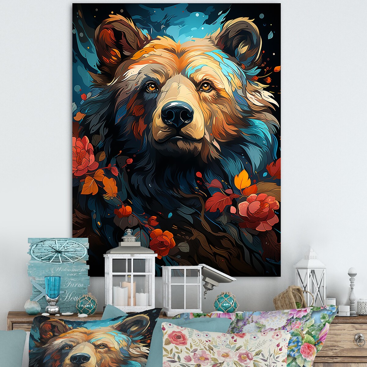Designart "Pop Art Grizzly Bear Popularity " Bear 2 Wall Art