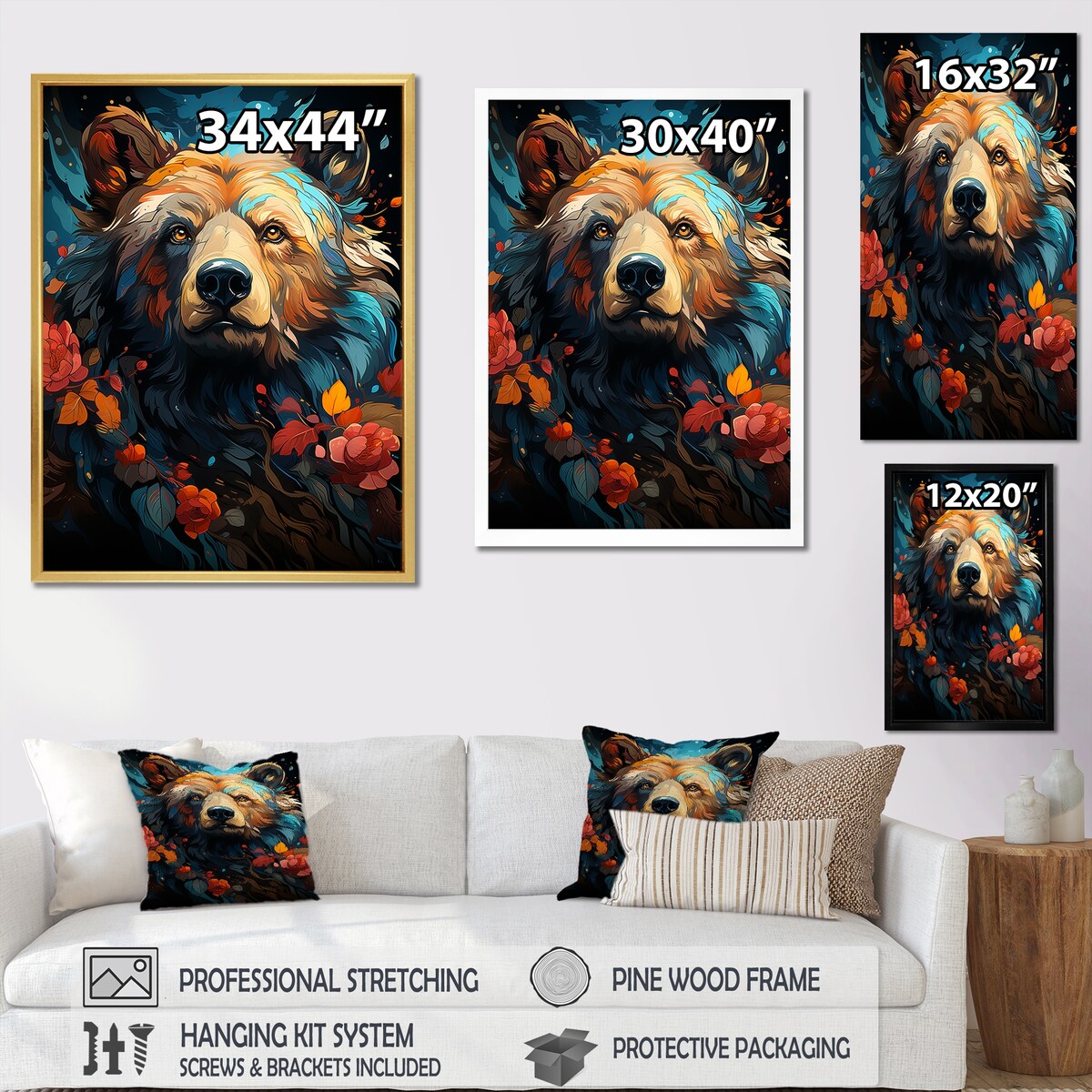 Designart "Pop Art Grizzly Bear Popularity " Bear 2 Wall Art