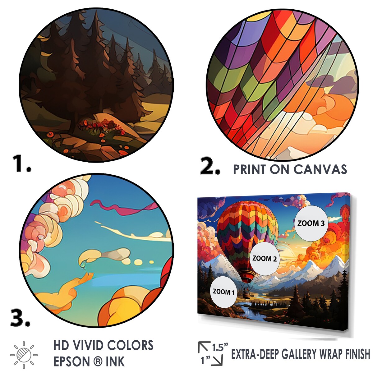 Designart "Pop Art Hot Air Balloons Aerial Views" Hot Air Balloon Framed Canvas Prints