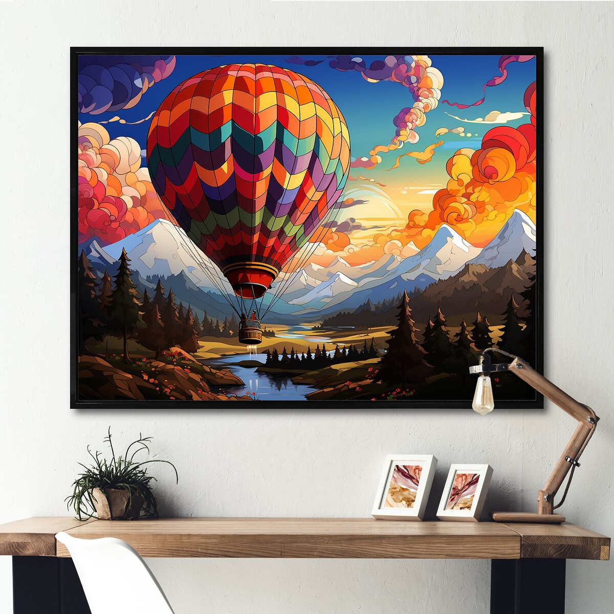 Designart "Pop Art Hot Air Balloons Aerial Views" Hot Air Balloon Framed Canvas Prints