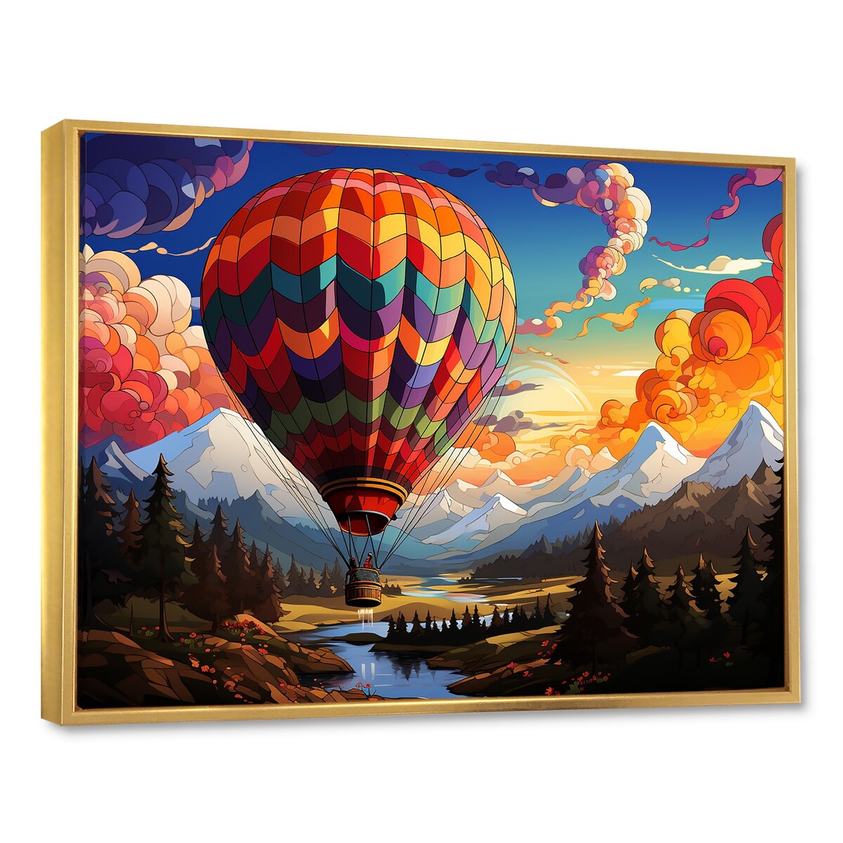 Designart "Pop Art Hot Air Balloons Aerial Views" Hot Air Balloon Framed Canvas Prints