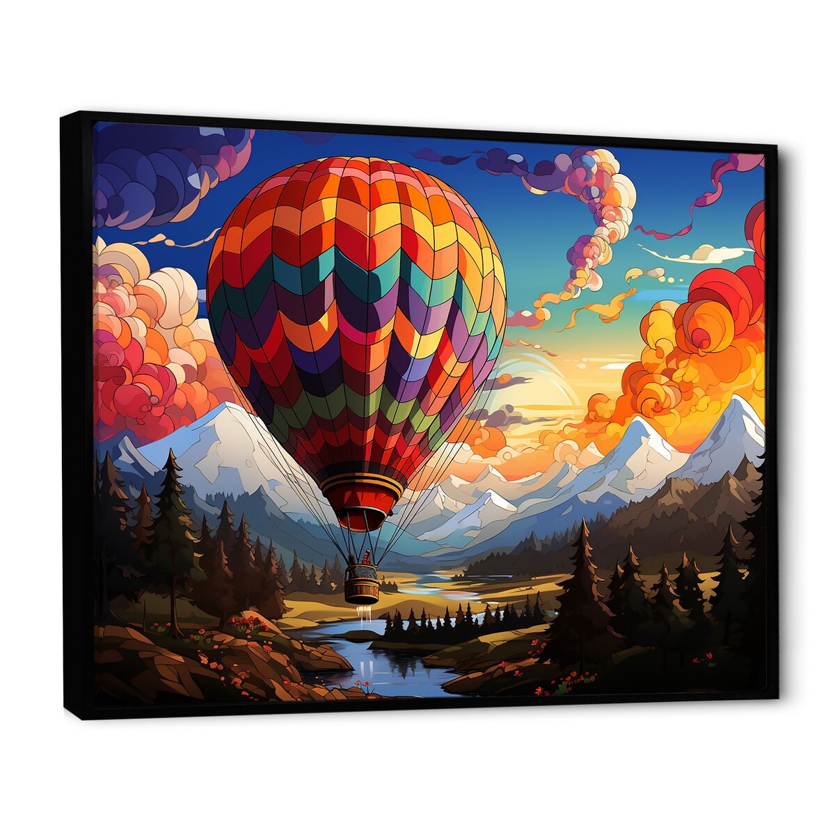 Designart "Pop Art Hot Air Balloons Aerial Views" Hot Air Balloon Framed Canvas Prints