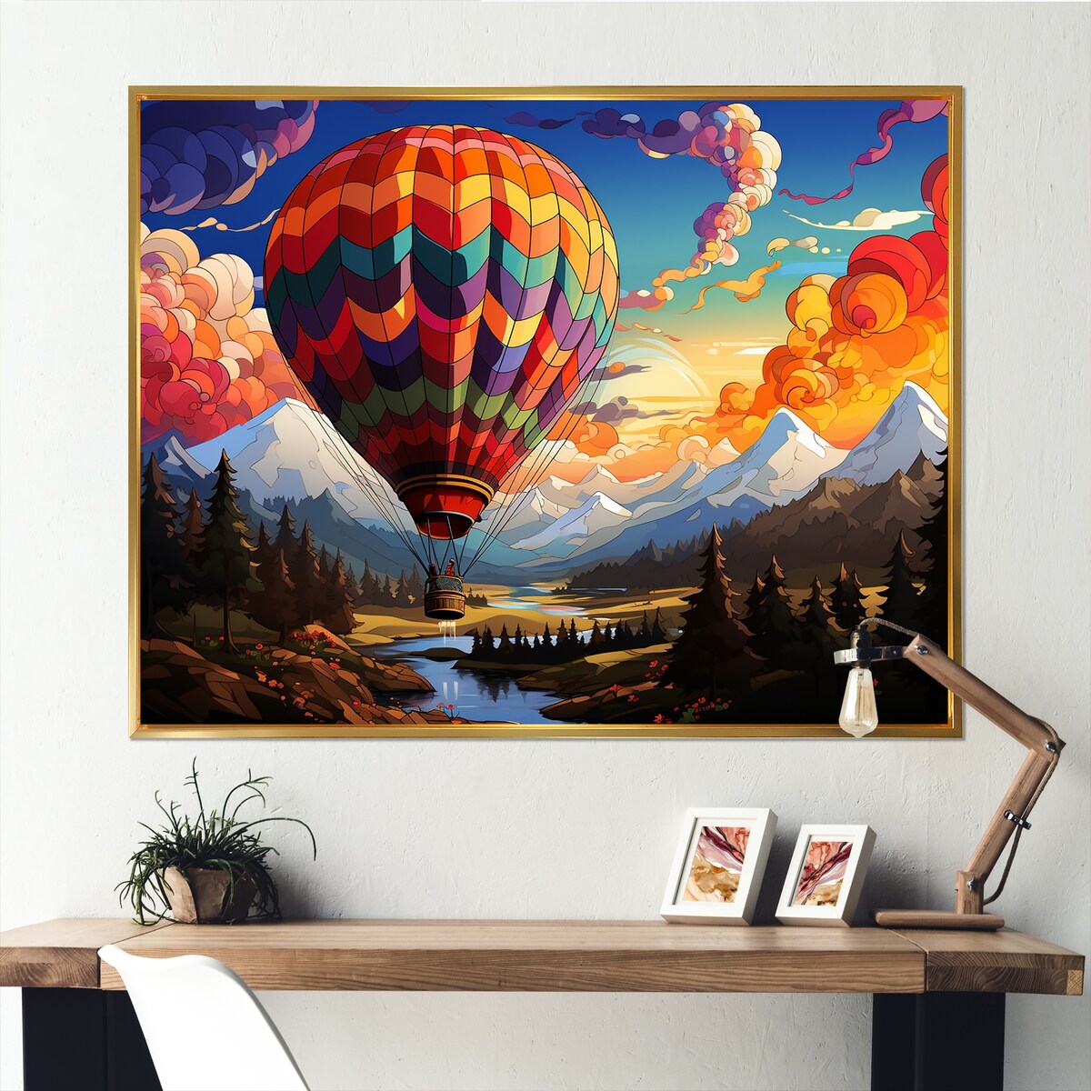 Designart "Pop Art Hot Air Balloons Aerial Views" Hot Air Balloon Framed Canvas Prints