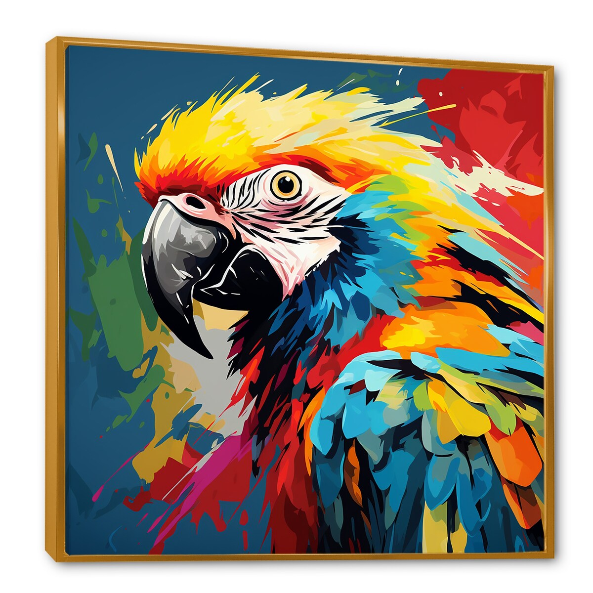 Designart "Pop Art Parrot Macaw Portrait" Parrot Blue Wall Decor - Modern Entryway Framed Wall Art Print