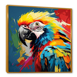 Designart "Pop Art Parrot Macaw Portrait" Parrot Blue Wall Decor - Modern Entryway Framed Wall Art Print