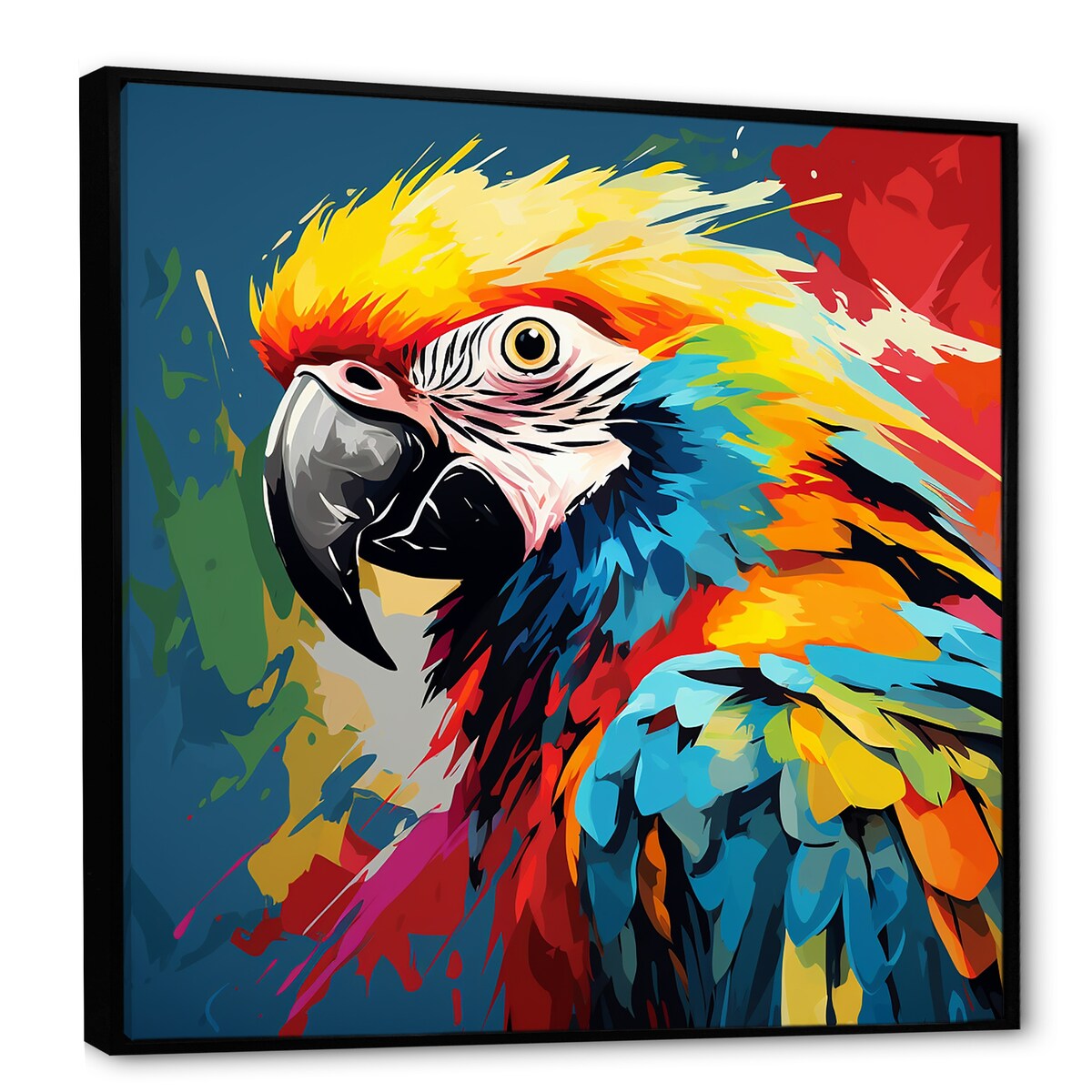Designart "Pop Art Parrot Macaw Portrait" Parrot Blue Wall Decor - Modern Entryway Framed Wall Art Print