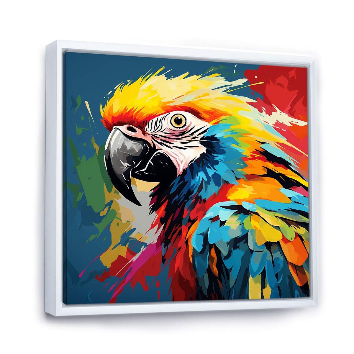 Designart "Pop Art Parrot Macaw Portrait" Parrot Blue Wall Decor - Modern Entryway Framed Wall Art Print