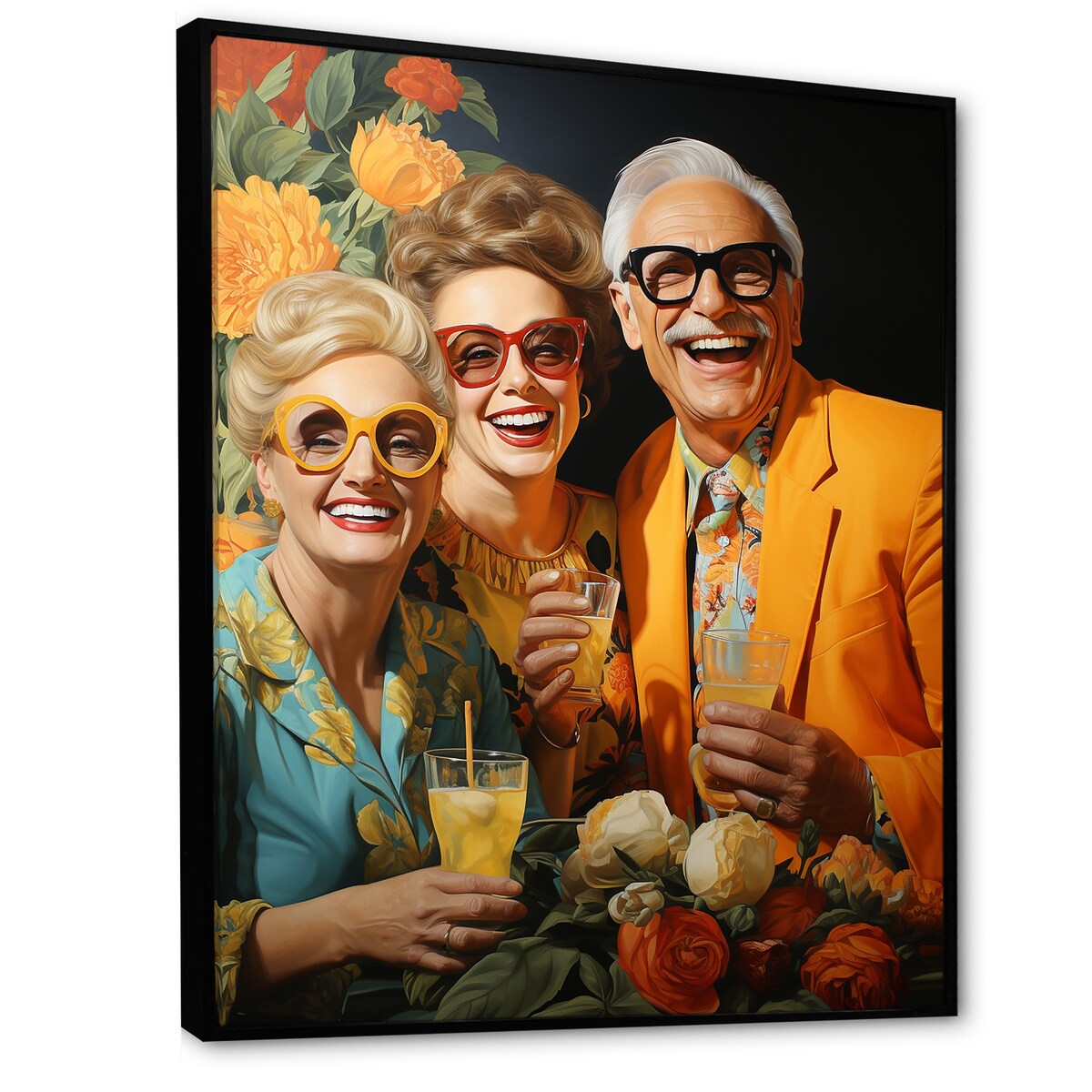 Designart "Popart 70S Lemonade Laughter I" Woman Pop Art Framed Wall Art Living Room