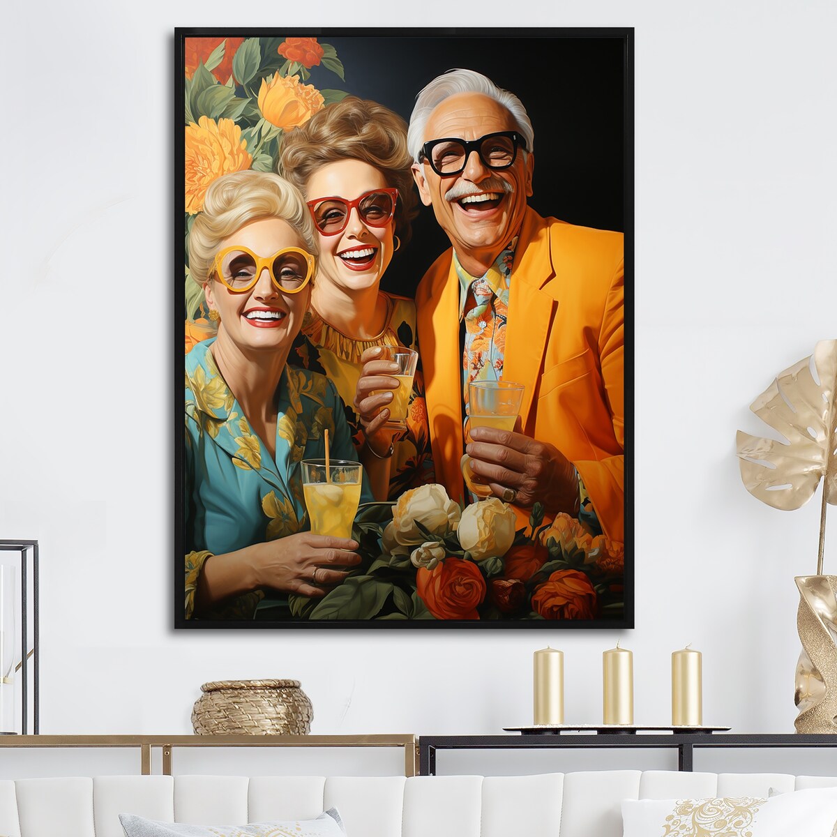 Designart "Popart 70S Lemonade Laughter I" Woman Pop Art Framed Wall Art Living Room