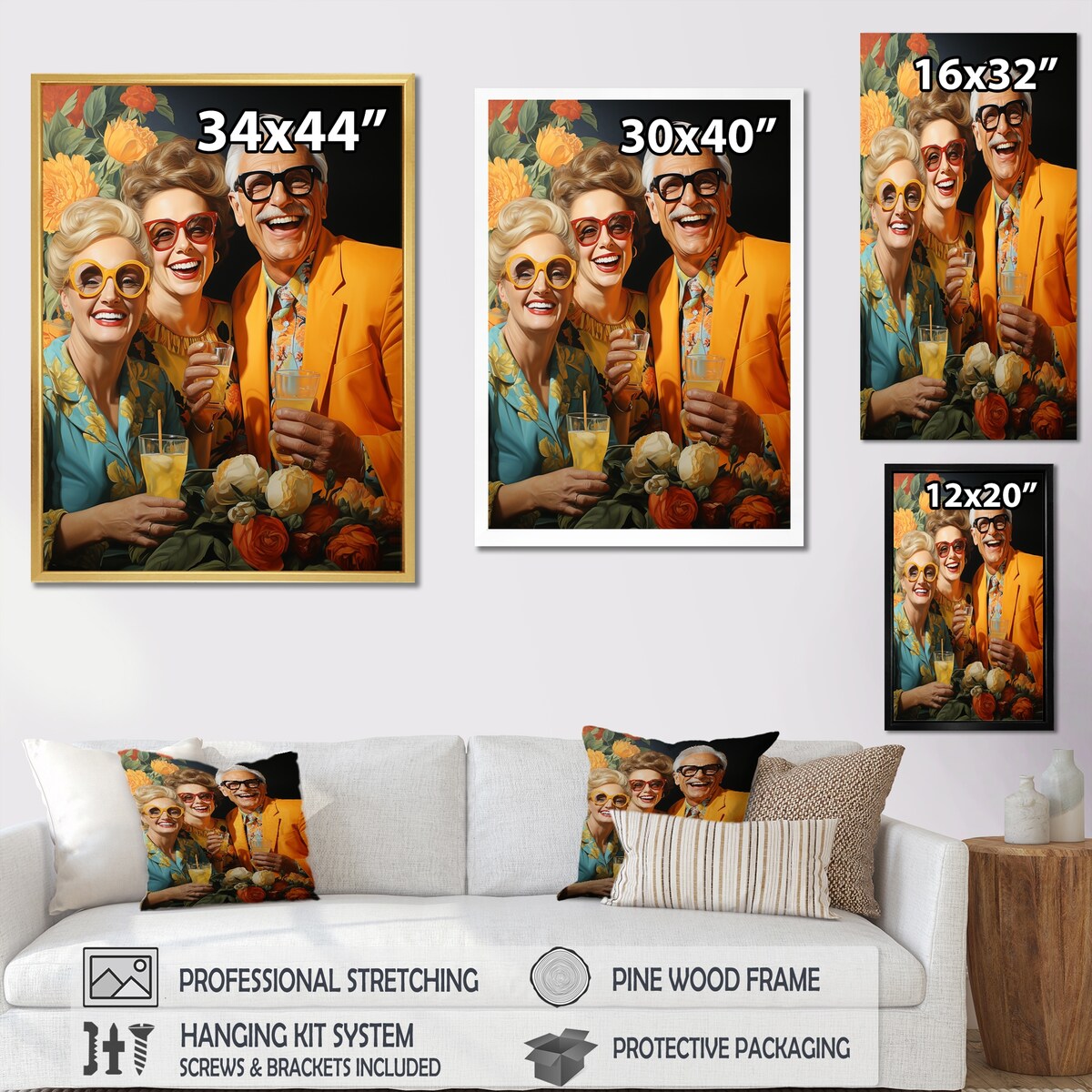 Designart "Popart 70S Lemonade Laughter I" Woman Pop Art Framed Wall Art Living Room