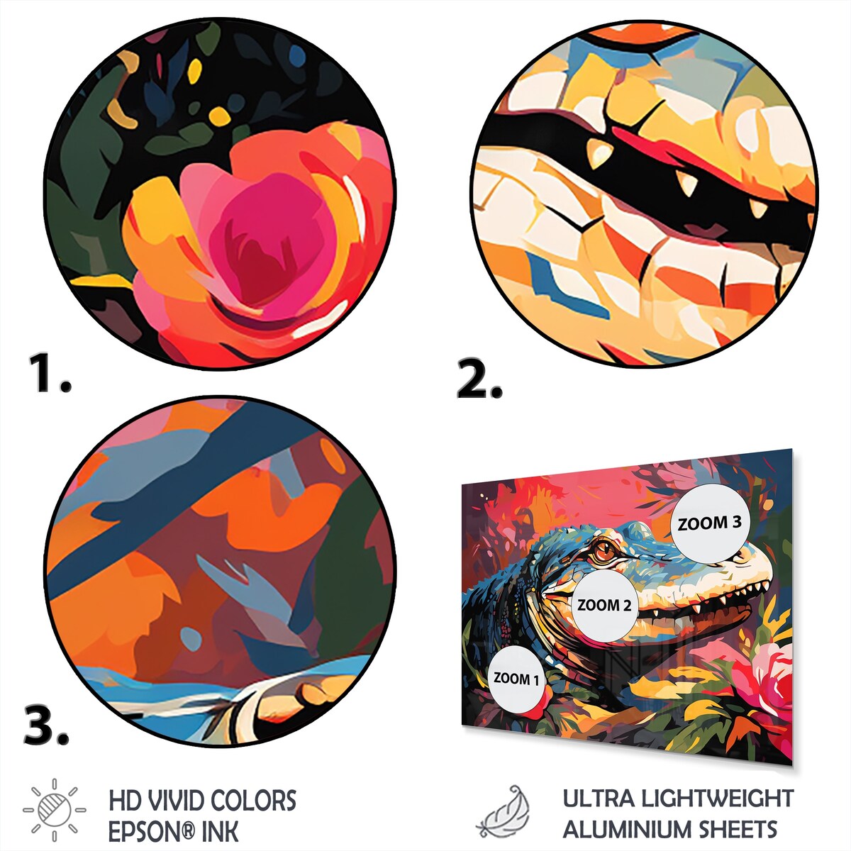 Designart "Popart Alligator Blooms II" Crocodile Animal Metal Wall Art - Blue Metal Wall Décor Modern Metal Art Work