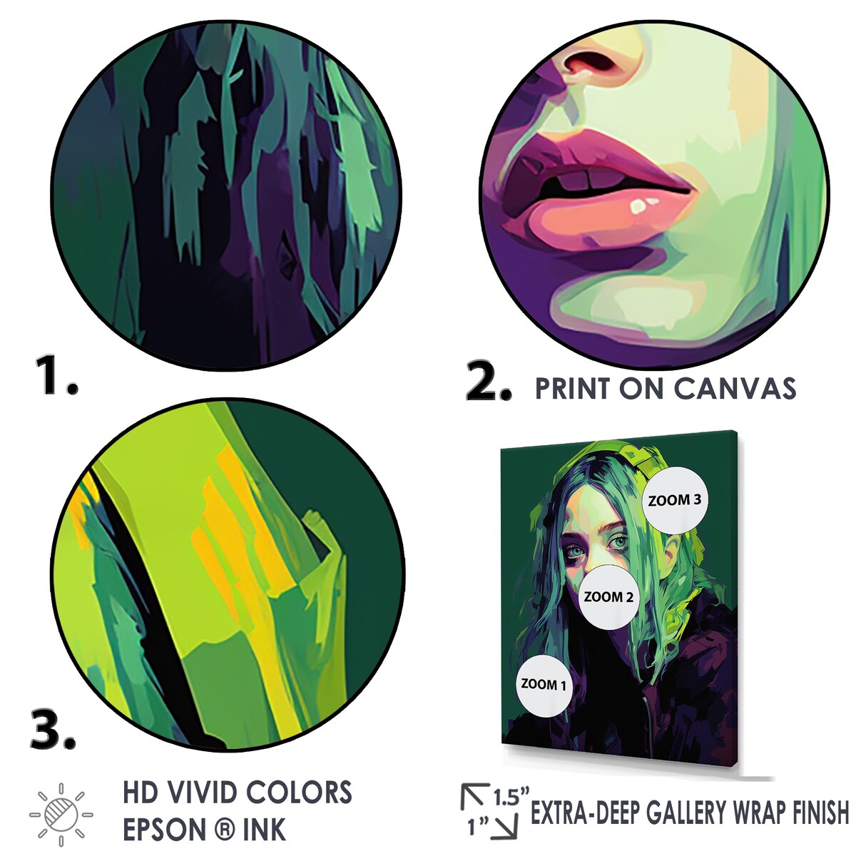 Designart "Popart Emerald Eilish Portrait I" Pop Art Wall Art Print
