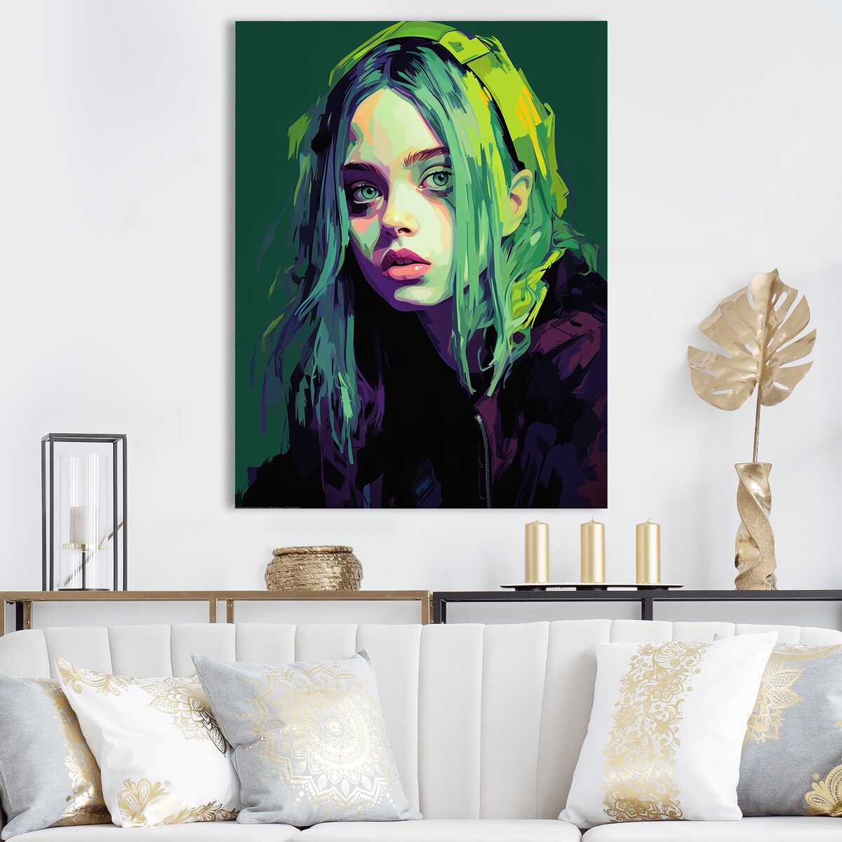 Designart "Popart Emerald Eilish Portrait I" Pop Art Wall Art Print