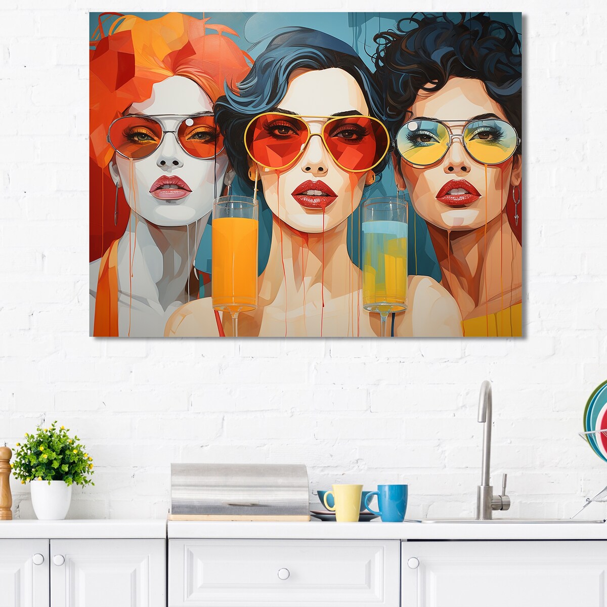 Designart "Popart Woman Mimosa Time" Cocktails Wall Art